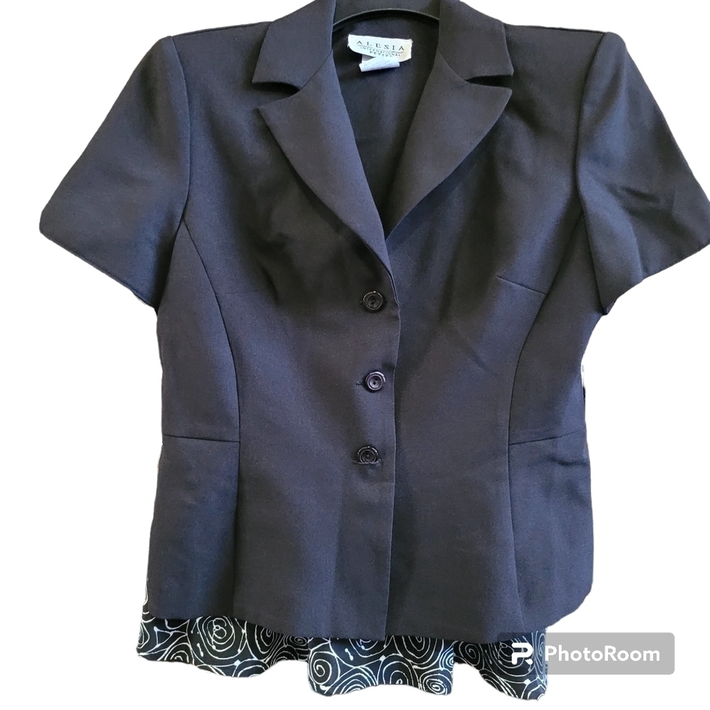Black Top Black/Cream Midi Skirt Office Suit Scarf Coordinated Set